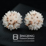  New 18k Gold Plated Acrylic Rose flower Cluster Inlays Golden Rhinestones Jewelry Earrings for Women (JingJing GE091)