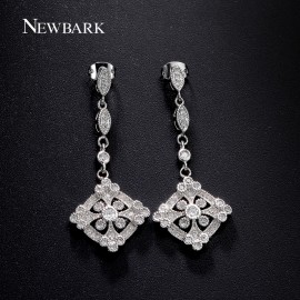 NEWBARK Vintage Hallow Cross Earrings Multi Shaped Cubic Zirconia Diamond 18K White Gold Plated Women Jewelry Brand