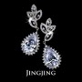 Olive Leaves Long Dangle Bride Earrings With 4.5ct Teardrop Shaped Swiss Cubic Zirconia Diamond Earrings (JE003)