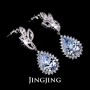 Olive Leaves Long Dangle Bride Earrings With 4.5ct Teardrop Shaped Swiss Cubic Zirconia Diamond Earrings (JE003)