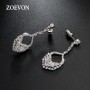 ZOEVON Noble Shaped Full Paved Feather Earrings With Sparking Round Cubic Zirconia Diamond Fashion Women Drop Earrings