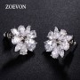 ZOEVON Stud Earrings Flower Shape Brilliant Pear Cut and Marquise Cubic Zirconia Earrings For Women Wedding Jewelry