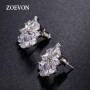 ZOEVON Stud Earrings Flower Shape Brilliant Pear Cut and Marquise Cubic Zirconia Earrings For Women Wedding Jewelry